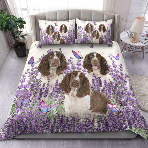 ENGLISH SPRINGER SPANIEL Bedding Set Purple Flower [ID3] | Duvet cover, 2 Pillow Shams, Comforter, Bed Sheet