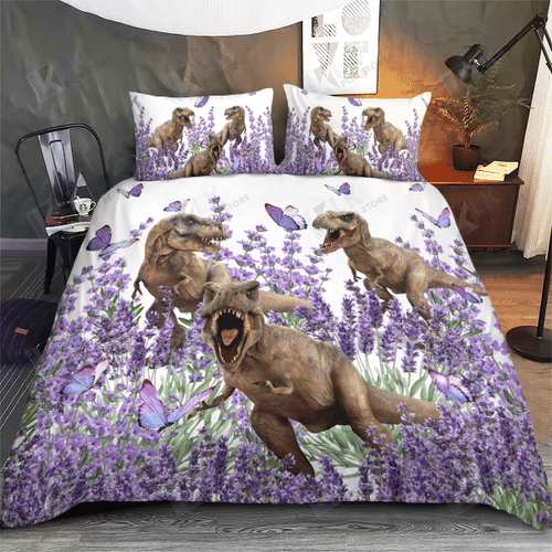 DINOSAUR Bedding Set Purple Flower | Duvet cover, 2 Pillow Shams, Comforter, Bed Sheet