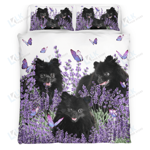 POMERANIAN Bedding Set Purple Flower [ID3-D] | Duvet cover, 2 Pillow Shams, Comforter, Bed Sheet