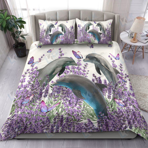 DOLPHIN Bedding Set Purple Flower [ID3-N] | Duvet cover, 2 Pillow Shams, Comfortable, Dolphin lover Gift, Dolphin Bedspread