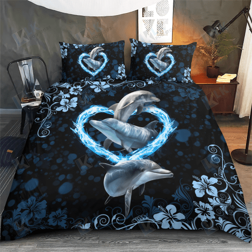 DOLPHIN Bedding Set Heart Love | Duvet cover, 2 Pillow Shams, Comfortable, Dolphin lover Gift, Dolphin Bedspread
