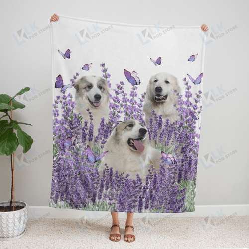 GREAT PYRENEES Blanket Purple Flower | | Gifts Dog Cat Lovers, Sherpa Fleece Blanket Throw, Home & Living