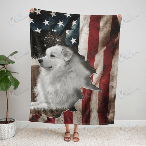 GREAT PYRENEES Blanket Flag American | | Gifts Dog Cat Lovers, Sherpa Fleece Blanket Throw, Home & Living