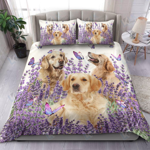 GOLDEN RETRIEVER Bedding Set Purple Flower V2 | Duvet cover, 2 Pillow Shams, Comforter, Bed Sheet