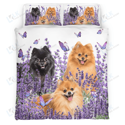 POMERANIAN Bedding Set Purple Flower | Duvet cover, 2 Pillow Shams, Comforter, Bed Sheet