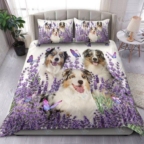 AUSTRALIAN SHEPHERD Bedding Set Purple Flower | Duvet cover, 2 Pillow Shams, Comforter, Bed Sheet