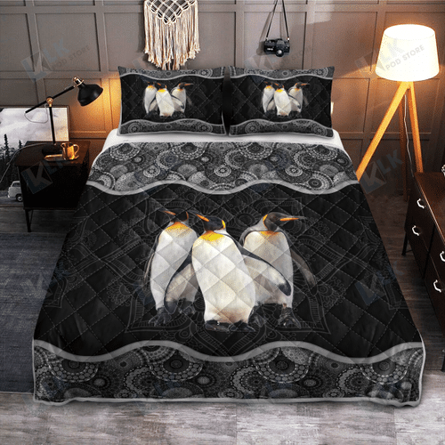 PENGUIN Quilt Bedding Set MANDALA BW | Quilt, 2 Pillow covers, Comforter, Bed Sheet Set