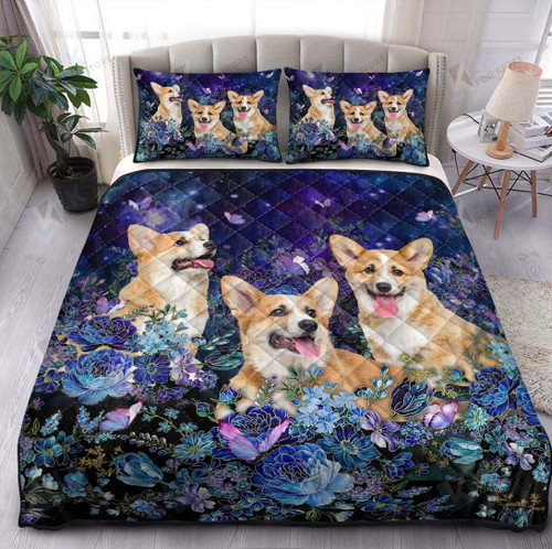 CORGI Quilt Bedding Set Blue Main Floral [ID3-T] | Quilt, 2 Pillow covers, Comforter, Bed Sheet Set