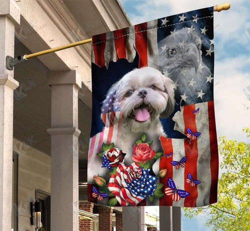  SHIH TZU - Flag Flower Proud American [ID3-T] | House Garden Flag, Dog Lover, New House Gifts, Home Decoration