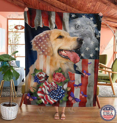 GOLDEN Blanket Flower Proud American [ID3-T] | | Gifts Dog Cat Lovers, Sherpa Fleece Blanket Throw, Home & Living