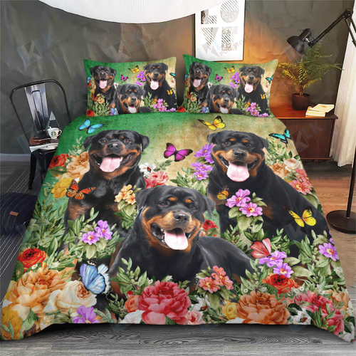 ROTTWEILER  Bedding Set Beautiful Flower [ID3-D] | Duvet cover, 2 Pillow Shams, Comforter, Bed Sheet