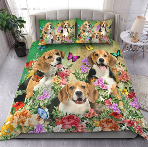Beagle  Bedding Set Beautiful Flower [ID3-D] | Duvet cover, 2 Pillow Shams, Comforter, Bed Sheet