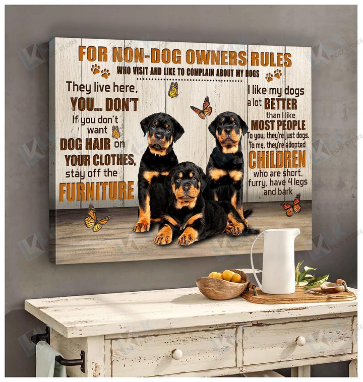 Rottweiler Canvas For Non-Dog Owners Rules Framed, Best Gift, Rottweiler Lover, Housewarming, Wall Art Print, Home Decor