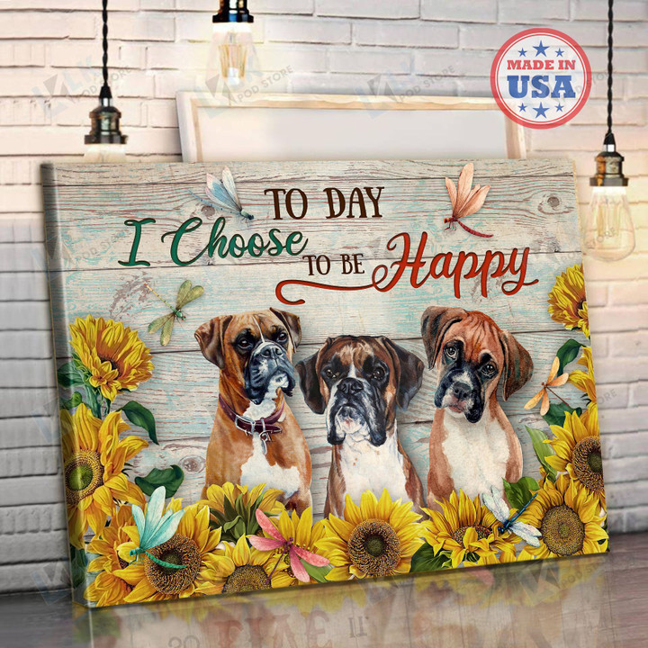 BOXER Canvas Choose to be Happy | Framed, Best Gift, Pet Lover, Housewarming, Wall Art Print, Home Decor