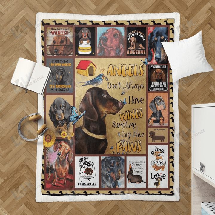 Angle Don't Always Have Wings Dachshund Blanket Quilt | Gifts Dachshund Lovers, Sherpa Fleece Blanket Throw, Home & Living
