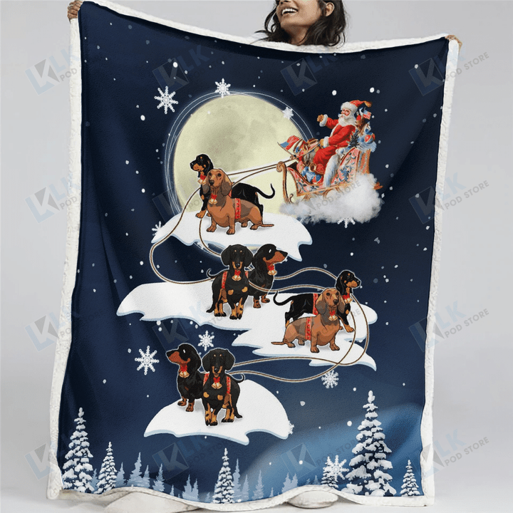 Dachshund Reindeer Christmas Santa Dachshund Blanket Quilt | Gifts Dachshund Lovers, Sherpa Fleece Blanket Throw, Home & Living