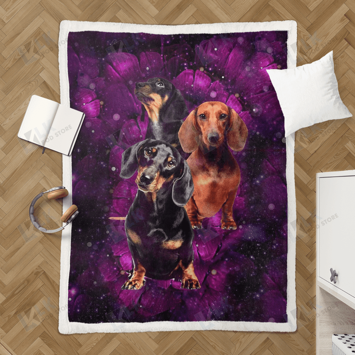Flower Purple  Dachshund Blanket Quilt | Gifts Dachshund Lovers, Sherpa Fleece Blanket Throw, Home & Living