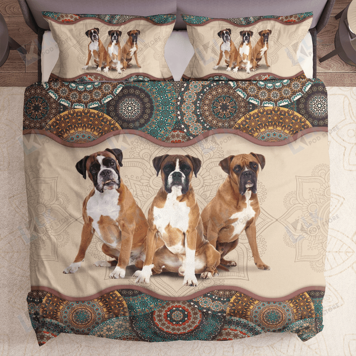 Mandala Boxer Dog Bedding Set Duvet cover, 2 Pillow Shams, Comforter, Bed Sheet