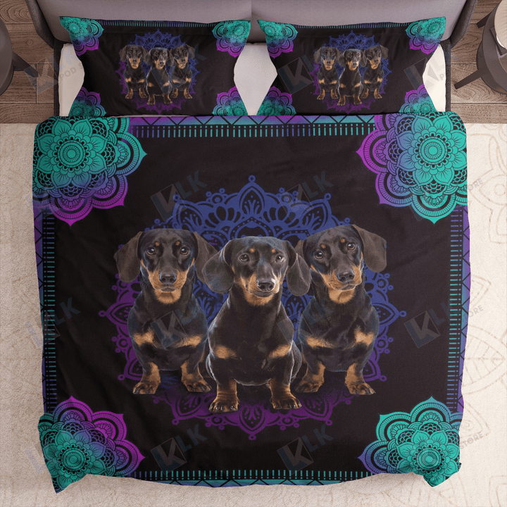 Colorful Mandala Dachshunds Bedding Set | Dachshund Gift, Bedspread, Comforter, Dachshund Duvet cover 2 Pillow shams