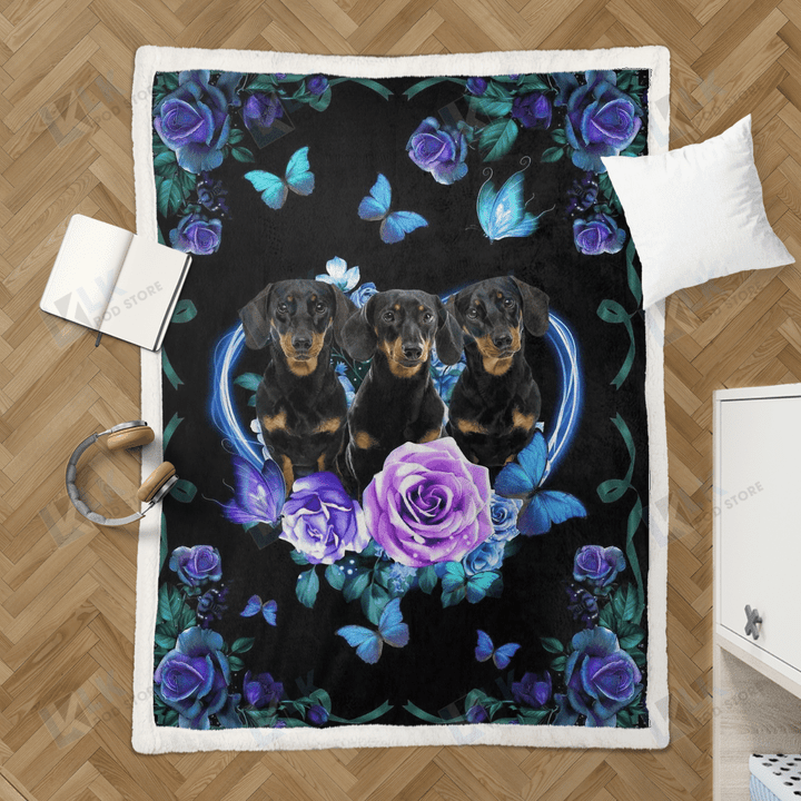Butterfly Flower Dachshund Blanket Quilt | Gifts Dachshund Lovers, Sherpa Fleece Blanket Throw, Home & Living