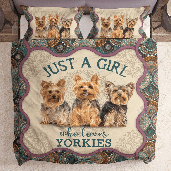 Just A Girl Who Loves Yorkie Bedding Set | Yorkie Gift, Bedspread, Comforter, Yorkie Duvet cover 2 Pillow shams