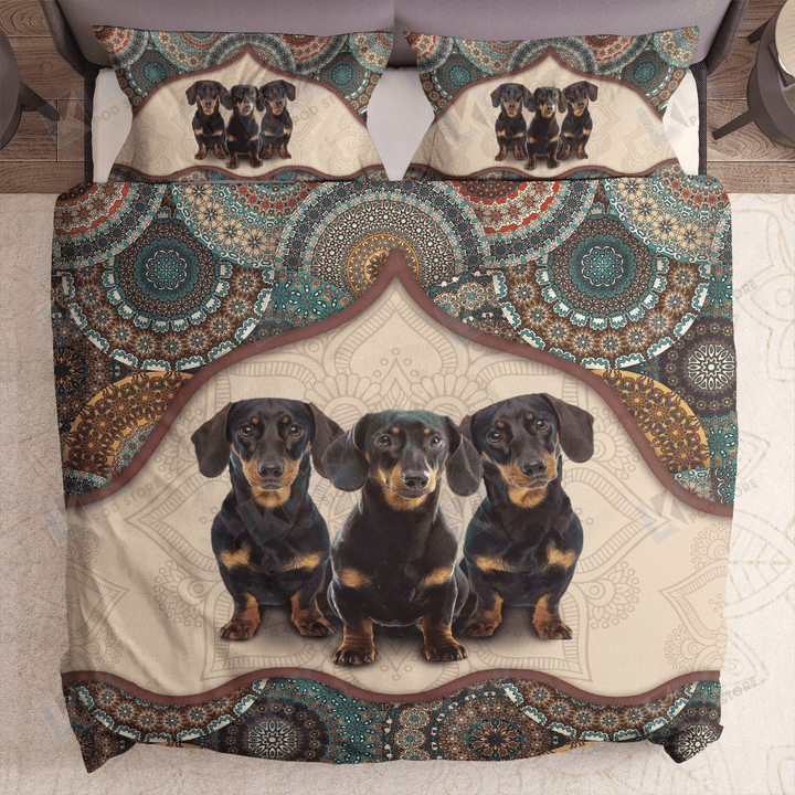 DACHSHUND Bedding Set MANDALA 0023 | Duvet cover, 2 Pillow Shams, Comforter, Bed Sheet