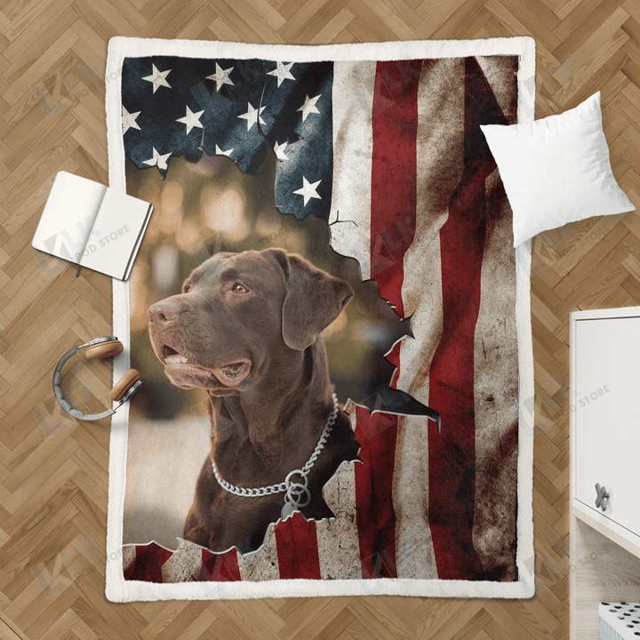 Labrador Retriever Blanket Patriot American Flag | Gifts Labrador Lovers, Sherpa Fleece Blanket Throw, Home & Living