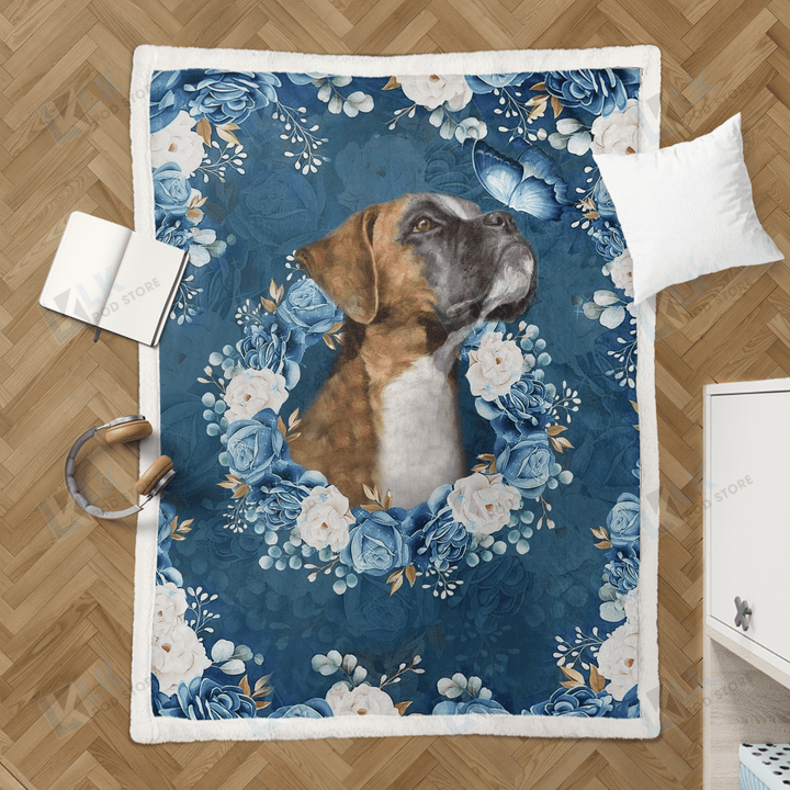 BOXER Blanket Floral [09-B] | | Gifts Dog Cat Lovers, Sherpa Fleece Blanket Throw, Home & Living