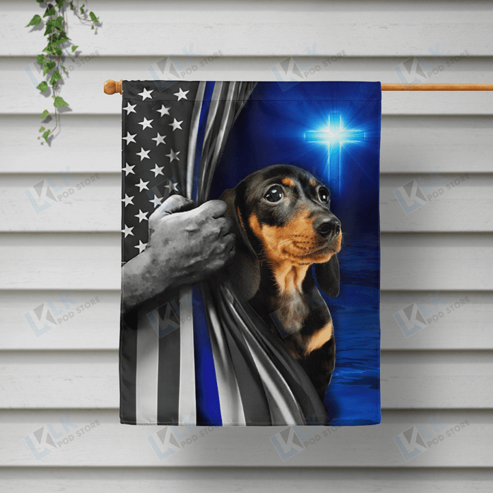  Dachshund - Flag Blue Line God | House Garden Flag, Dog Lover, New House Gifts, Home Decoration