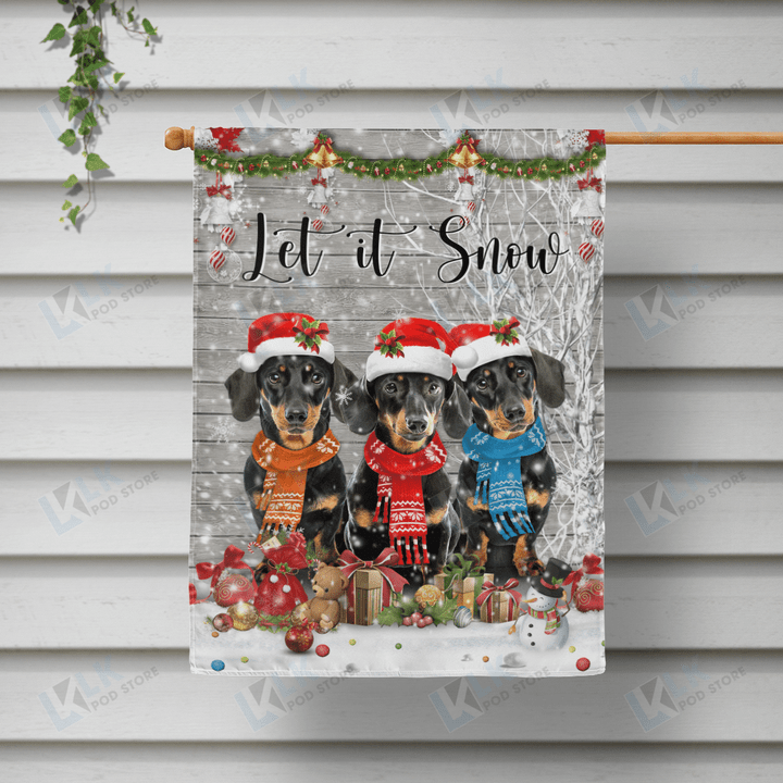  DACHSHUND - Flag Let It Snow [10-B] | House Garden Flag, Dog Lover, New House Gifts, Home Decoration