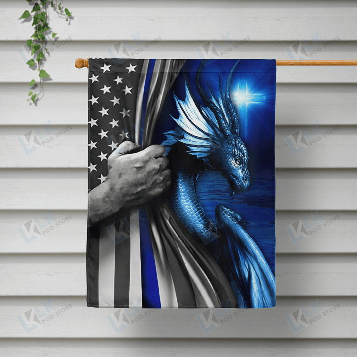 DRAGON - Flag Blue Cross [10-D] | House Garden Flag, New House Gifts, Home Decoration, Dragon Lovers