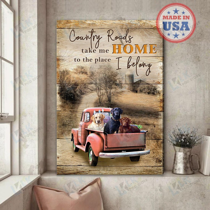LABRADOR - CANVAS Country Road Take Me Home [ID3-P] | Framed, Best Gift, Pet Lover, Housewarming, Wall Art Print, Home Decor