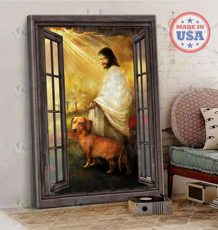 DACHSHUND  - CANVAS Going To Home With Jesus [ID3-D] | Framed, Best Gift, Pet Lover, Housewarming, Wall Art Print, Home Decor