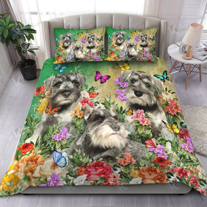 SCHNAUZER Bedding Set BEAUTIFUL FLOWER [ID3-D] | Duvet cover, 2 Pillow Shams, Comforter, Bed Sheet