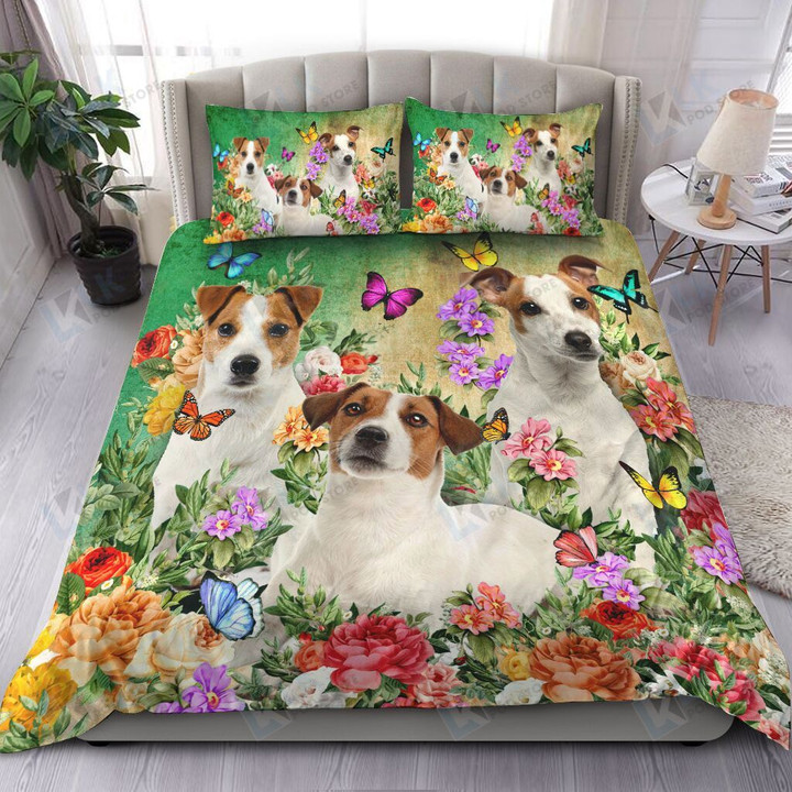 JACK RUSSELL Bedding Set BEAUTIFUL FLOWER [ID3-D] | Duvet cover, 2 Pillow Shams, Comforter, Bed Sheet