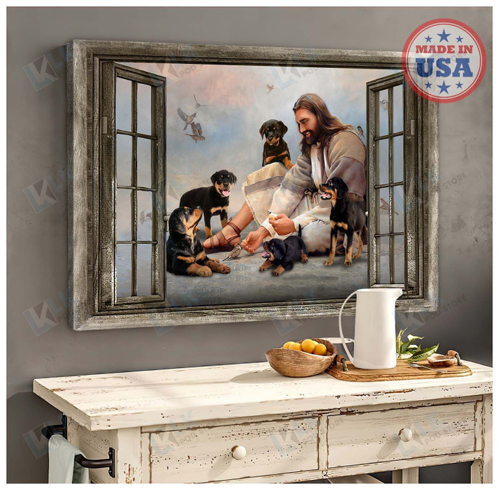 ROTTWEILER Canvas Peaceful Life Surround God Window [ID3-T] Dog Lover Canvas, Canvas  Art Wall Decor, Canvas Wall Art