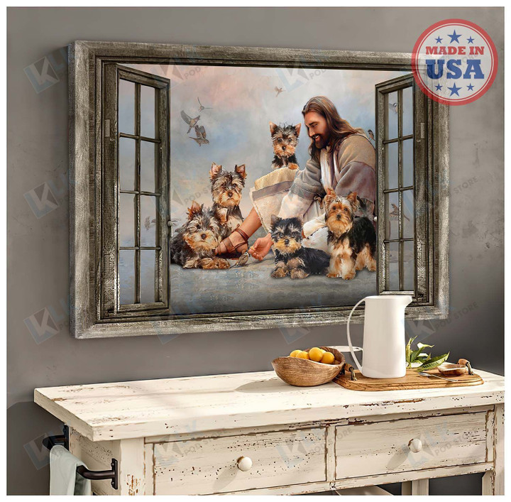 YORKSHIRE Canvas Peaceful Life Surround God Window  [ID3-T]  Dog Lover Canvas, Canvas  Art Wall Decor, Canvas Wall Art