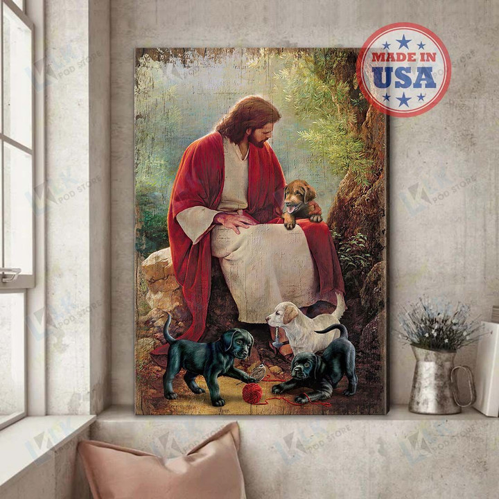 GOD Surrounded By LABRADOR Canvas | Framed, Best Gift, Pet Lover, Housewarming, Wall Art Print, Home Decor  [ID3-T]