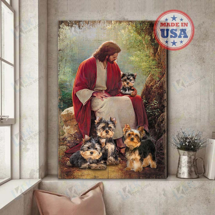 GOD Surrounded By YORKSHIRE Canvas | Yorkshire Dog Lovers Gift Canvas,Canvas art wall decor, Canvas wall art [ID3-T]