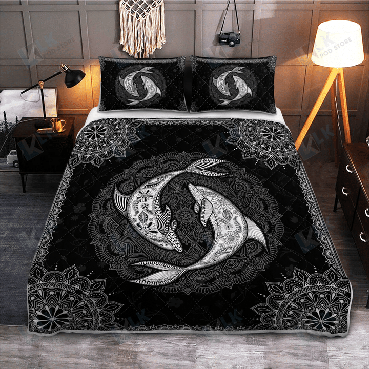 Dolphin Mandala Quilt Bedding Set, Quilt, 2 Pillow covers, Comforter, Bed Sheet Set, Dolphin lover Gift