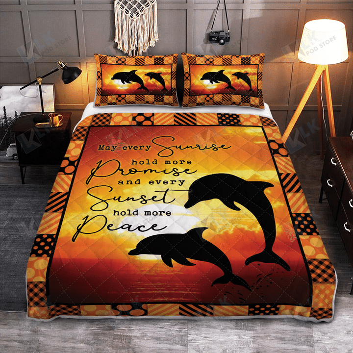 Dolphin May Every Sunrise Quilt Bedding Set, Quilt, 2 Pillow covers, Comforter, Bed Sheet Set, Dolphin lover Gift