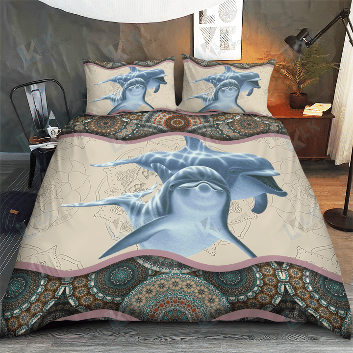 Dolphin Mandala Bedding Set | Duvet cover, 2 Pillow Shams, Comfortable, Dolphin lover Gift, Dolphin Bedspread