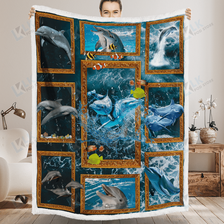 Dolphin Blanket 3d Frame Gifts Dolphin Lovers, Sherpa Fleece Blanket Throw, Home & Living