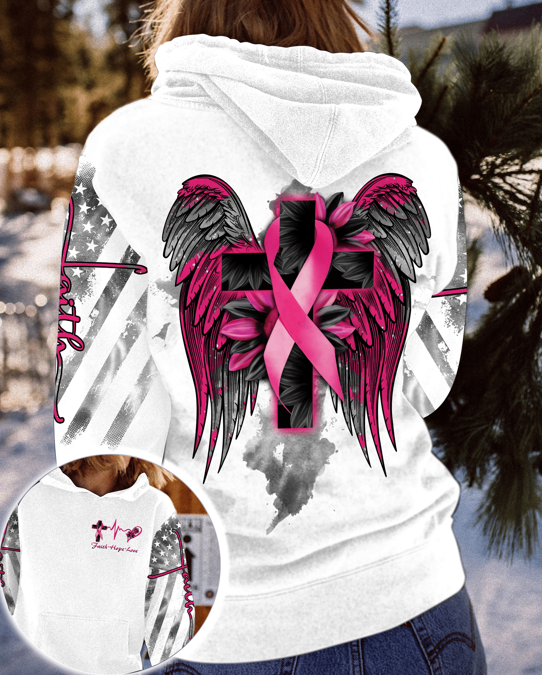 White Faith Cross Wing Breast Cancer Aop - Lath1802212