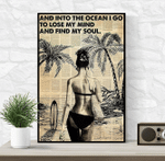 bikini girl into the ocean i go to lose my mind and find my soul beach poster canvas