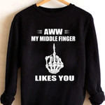 Skull skeletion aww my middle finger likes you birthday gift t shirt hoodie sweater