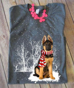 German shepherd in the snow wearing red scarf christmas gift for dog lover t shirt hoodie sweater