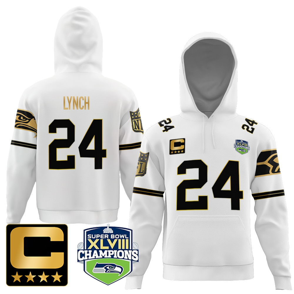 Marshawn Lynch Seahawks Throwback Gold All Printed White Gold