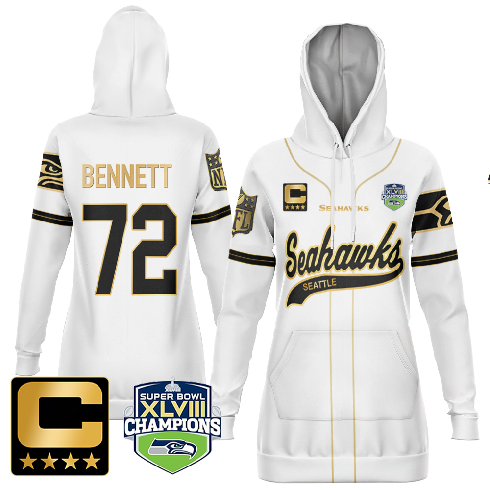 Michael Bennett Seahawks Throwback Gold Cool Base All Printed White Gold