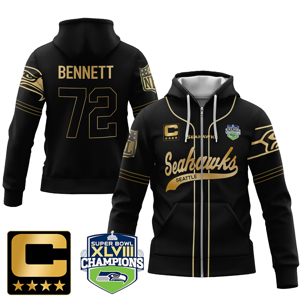 Michael Bennett Seahawks Throwback Gold Cool Base All Printed Black Gold